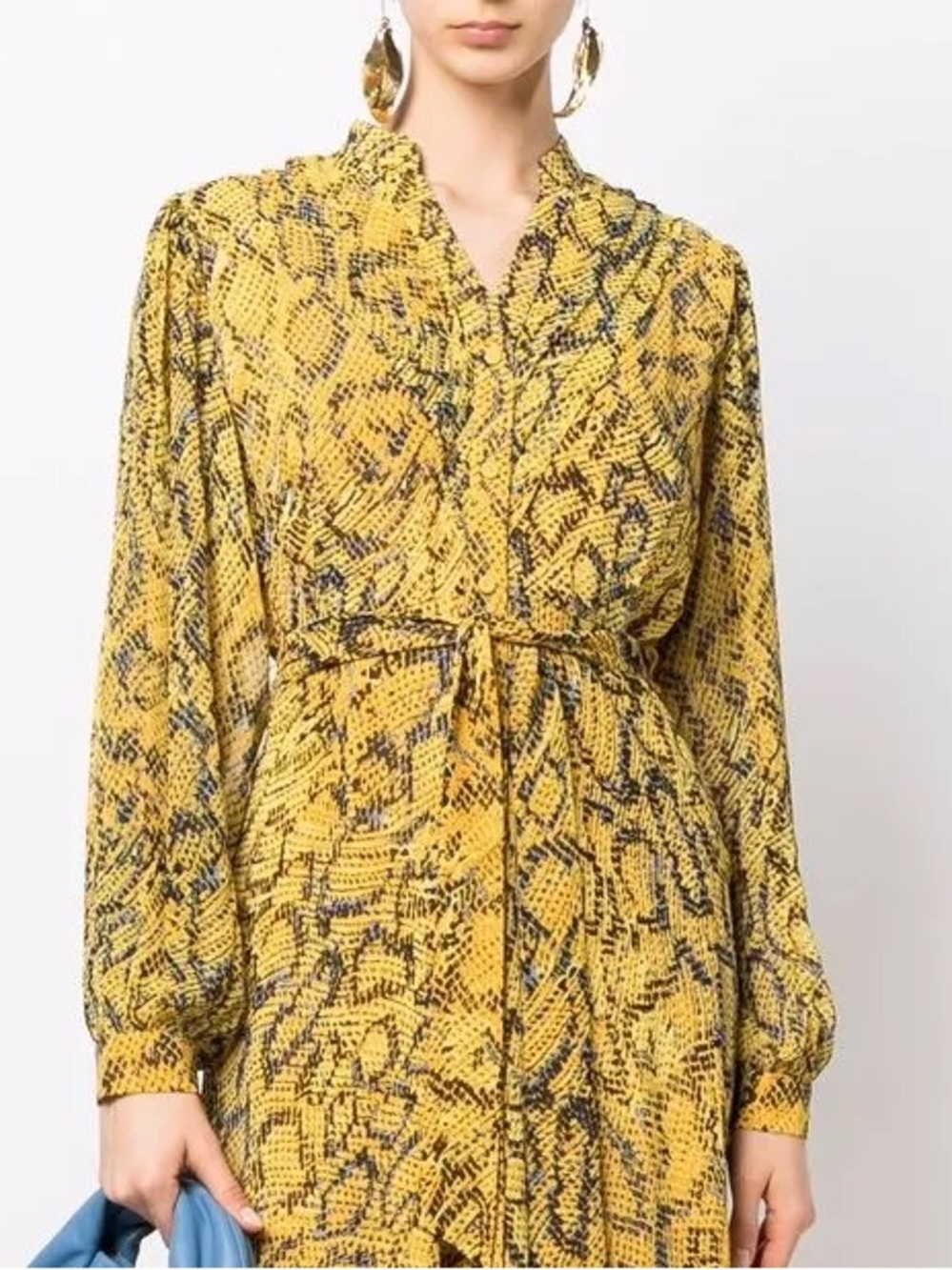 Diane Von Furstenberg Animal Snake Print Yellow Blue Button Down Blouse